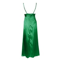 Tiqkatyck klizačka haljina za žene Ljeto kovanje površinskih vešalica Duboko V Ref Letchless Službena slika Čvrsta boja prorez Mid struk Duga suknja Temperate ženske haljine za žene zelene