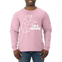 'M A Hugger Funny Big Bear Hug Humor muški majica dugih rukava, svijetlo ružičasta, X-velika