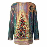 Božićne majice za žensku djevojku PLAJ XMAS stablo Grafički izbeljivane majice Ležerne prilike za odmor za odmor Božićne posade vrat dugih rukava tamno siva XL