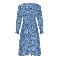 plus veličina haljina za žene elegantne žene Ljeto casual v-izrez Friral print rukave labave haljine plavi xl