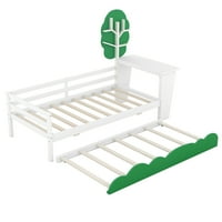 CCBUY Twin krevet s klizačem, drveni dnevni krevet sa stolom i zelenim drvenim oblika, dječje platforme od dvostruke veličine sa uzglavljem i šinama za dječake Djevojke tinejdžeri, bijeli