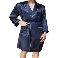 Merqwadd muške satenske kimono ogrtačke svilene klasične duge džepove za ogrtač lagana salon