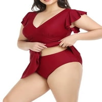 SprifAllBaby ženski plus veličine bikini setovi leteći rukav V izrez A-line haljina + solidna boja