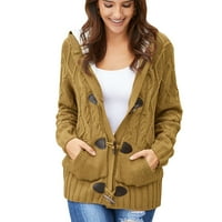 Moderna jakna za žene s kapuljačnim kardiganima dugme gore kabel pletene džemper premaza gornja odjeća sa džepom