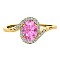 Mauli dragulji za angažovanje prstenova za žene 1. Carat Pink-Topaz & Halo Diamond Angažman prsten za prsten 14K čvrsto žuto zlato