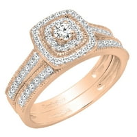 DazzlingRock kolekcija 0. Carat okrugli dijamant Bridal Halo Style Angažman set prstena, 14k ruža zlato, veličine 9.5