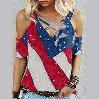 Žene 4. srpnja Dan nezavisnosti Američka zastava Majica za bluze Labavi majica V-izrez kratki rukav