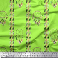 Soimoi Green Japan Crepe saten tkanina pruga, lišće i hvatač snova kućni dekor Ispis tkanina sa dvorištem širom