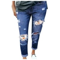 Ženska plus veličina Regularna fit bootcut čipka za spajanje Jean Hlače Žene Visoki mršavi Skinny Shipped Jeans High Struk uništene traper hlače