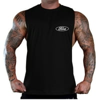 Muška prsa bijela Ford Logo Crna duboka rezana majica Cisterna s malim crnim