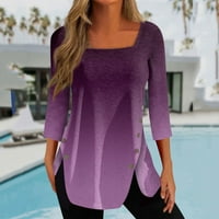 Apepal ženski vrhovi ženske majice s dugim rukavima Square Clocky Hem Dressy Bluuses Purple 3xL