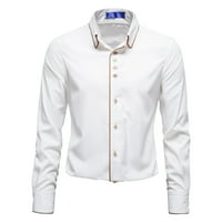 Entyinea majica za gumb za muškarce Stretch dugih rukava Osnovne svečane majice Solid Business gumb dolje majice bijeli xxl