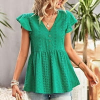 Ljetna majica Zelene ženske ljetne košulje Solid boja šuplje majice Žene Ljetni temperament V izrez Top S