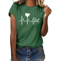 Povratne modne košulje za žene Crewneck Pulover kratki rukav Bluza Osnovna odjeća za žene EKG srčani grafički tisak udobnih ležernih ružnih duksera zelena s