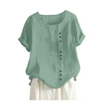 Ženska casual labav gumb posteljina plus veličina dnevna bluza boho tanic majica Green + XL
