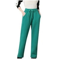 Ženske hlače sa zimskom rukom plus veličina elastična visoka struka Čvrsti debeli termički zvezni pantalone s džepovima