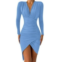 Žene Maxi haljina dubokog V izrez dugih rukava nepravilni banket Slim haljine plavi xxl