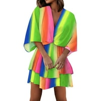 Ženska casual haljina kratka linija Flare Knot prednji dugi rukav V rezervni ruff swing color tiskani