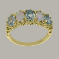 Britanci napravio 14K žuti zlatni prirodni akvamarin i opal ženski vječni prsten - Opcije veličine - veličina 7.5