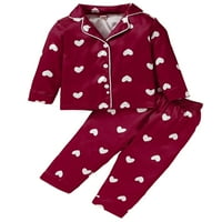 Qinghua TODDLER Baby Girls Pijamas Set Satin Heart Ispiši košulju ovratniku i elastične strugove Hlače