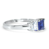 Sterling srebro 1. Karat simulirani Blue Sapphire Angažman prsten za žene veličine 8