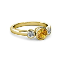 Citrinski i dijamant tri kamenog prstena 0. CT TW u 14K žutom zlatu .Size 8.0