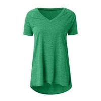 Žene plus veličina Ženska ljetna solidna V izrez Labavi kratki rukav T-majica Blouse Green