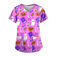Halloween vrhovi za žene bluze za žene za žene personalizirani Halloween Print s kratkim rukavima V-izrez