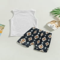 Baby Boy Summer Odjeća novorođenče od novorođenčadi odvodnog pisma bez rukava, tiskovi + kratke hlače za malinu set set svijetlosive boje