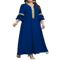 Ženski plus dugi rukav V izrez Maxi haljina 4xl kraljevska plava