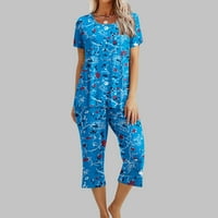 Ženske pidžame Zabava Ispisuje kratki ruž za spavanje za spavanje i slatke kapri hlače sa džepovima udobne plus salonske setove na klirensu
