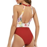 Žene kupaće žičane žičane bikini kratki rukav na plaži s kratkim kravatom Red XL