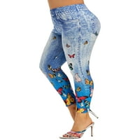 REJLUN dame gamaše denim print jeans elastični struk laperice za žene za podizanje dna trećine lažni