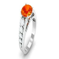 Laboratorija je stvorila narančastu Sapphire izjavu za prsten sa moissine za žene, srebrna srebra, SAD