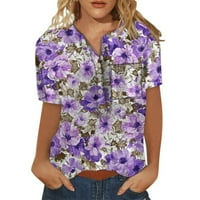 Ženske vrhove Ženska bluza s kratkim rukavima Ležerne prilike za tiskane majice Henley Ljetne tuničke košulje Purple 3xL
