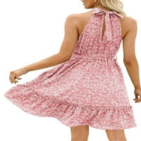 Prednjeg swwalk dame mini haljina bez rukava ljeto plaža Sundress cvjetni print kratki haljini Party A-line Halter Pink 2xl