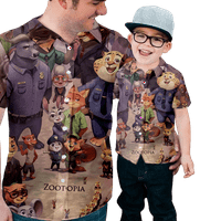 Zootopia Nick & Finnick Muška grafička havajska majica, Zootopia Hawaiian Stil Print Majica Top Ljeto Plaža Ležerne tipke Down Havajske majice