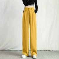 Puawkoer ženske hlače za žene visoke elastične struke u stražnjoj poslovnoj radnoj pantalonima Duge ravne pantalone za ljetne odjeće cipele i dodaci 2xl žuti