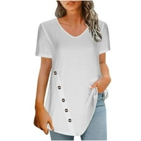 Efsteb ženska majica Summer Solid Boja kratkih rukava s majicama V-izrez bočna bluza Elegantna lagana