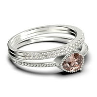 Minimalistički 2. karatni kruški morgatit i dijamantni movali klasični zaručni prsten, moderni vjenčani prsten u 10k čvrsto bijelo zlato, obećavajući prsten, dainty prsten, obljetni prsten, trio set