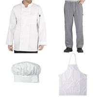 Student Chef Bundle uključuje kaput od kuhara, hlače, šešir i pregaču, veliki