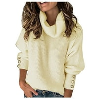 Ženska gumba Turtleneck pulover dugih rukava labav pleteni džemper vrhovi Khaki