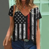 Dianli Patriotske košulje za žene V-izrez Tunika kratkih rukava Američka zastava Star Striped Ispiši ljetne majice Casual Labavi modni košulje Bluze Top Black M