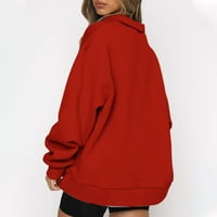 Zip up vrhovi, ženske modne reverske dukseve prevelizirani kvater s dugim rukavima klasična pulover