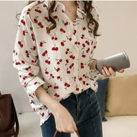 Košulja za žene moda retro tiskanje dugih rukava lapela casual bluza jeseni vrhovi