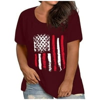 Žene 4. jula Dan nezavisnosti Majica Američka zastava Ispiši vrhove posada Crta kratkih rukava vino