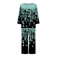 Ženska aperija za spavanje kapriju pidžama setovi dugih rukava Dvodijelni PJS Crew izrez salon za izreze vrhova i kapri hlače sa džepovima