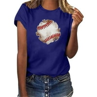 Dyfzdhu grafičke majice za žene casual bejzbol ispis kratkih rukava posada vrata labava krasta plava