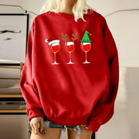 Loyisvidion Women Božićni print labavi orez narez dugih rukava prevelizirani dukserice pulover crveno
