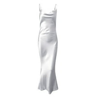B91XZ Plus Veličina Maxi haljina za žene ženski suspender satensku haljinu od čvrste boje temperament Slim Fishtail suknje haljina bijela, veličina L